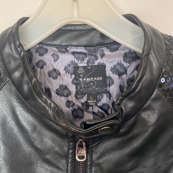 Rampage Faux Leather Sequined Moto Jacket women’s size large - Picture 2 of 11